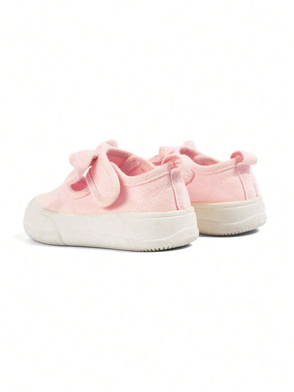 Girls' Pink Sweet Style Cute Bow Fashion Comfortable Breathable Soft Sole Casual Square Toe Cloth Shoes Suitable For Spring Outdoor Garden Activities And Play