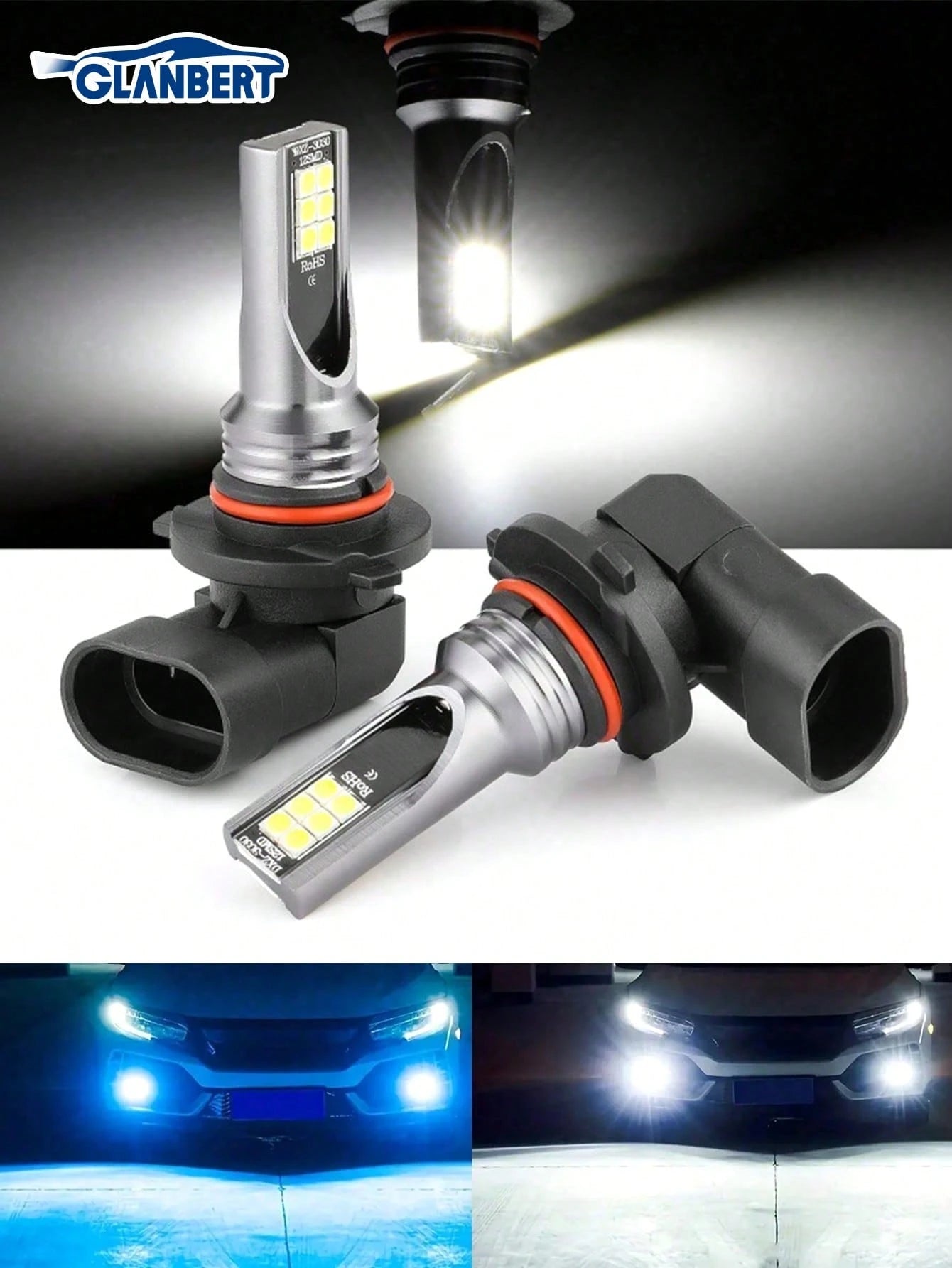 GLANBERT 2pcs Auto Fog Light New CSP Chips H4 H11 9005 9006 HB4 Car LED Fog Lights Headlight Bulbs Cars Lighting 6000K 8000K