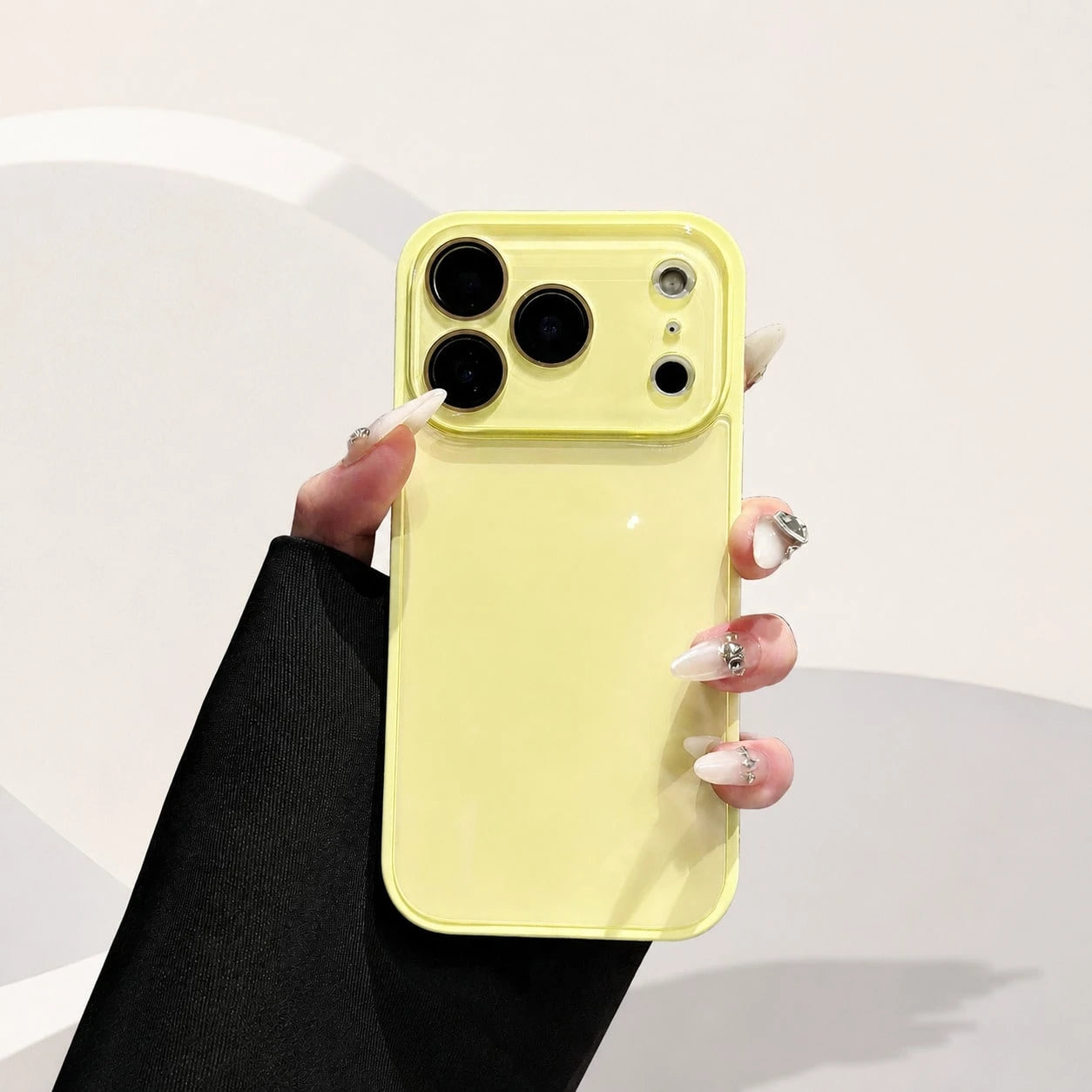 Glossy Pastel Yellow Candy Color Phone Case With Large Full Camera Lens Protection Window, Shockproof Anti-Scratch Hard Bumper Cover, Minimalist Solid Color Aesthetic Slim Fit Case For IPhone 17/16/15