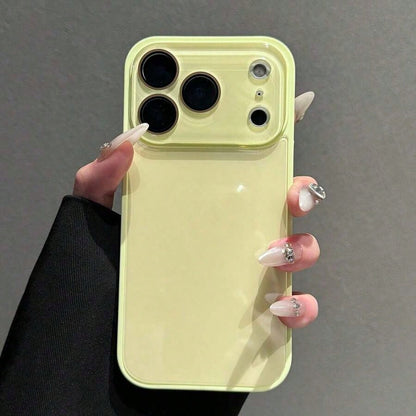 Glossy Pastel Yellow Candy Color Phone Case With Large Full Camera Lens Protection Window, Shockproof Anti-Scratch Hard Bumper Cover, Minimalist Solid Color Aesthetic Slim Fit Case For IPhone 17/16/15