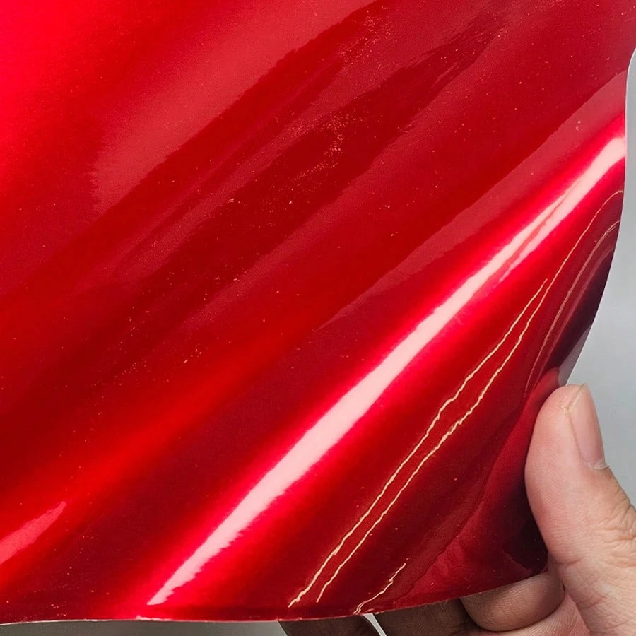 Glossy Red Vinyl Wrap Film, Waterproof Self-Adhesive Car Decal Sticker With Air Release Film, Suitable For Car And Motorcycle Body Modification