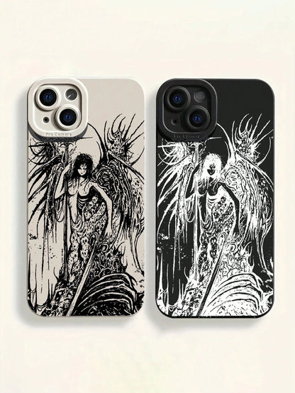Gothic Style Fashion 2pcs Perforated Straight Edge Portrait Painted Thick Shockproof Protective Phone Case, Compatible With IPhone 15 Pro Max, Compatible With IPhone 16, Compatible With IPhone 16 Pro