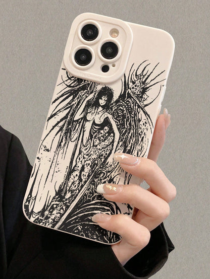 Gothic Style Fashion 2pcs Perforated Straight Edge Portrait Painted Thick Shockproof Protective Phone Case, Compatible With IPhone 15 Pro Max, Compatible With IPhone 16, Compatible With IPhone 16 Pro
