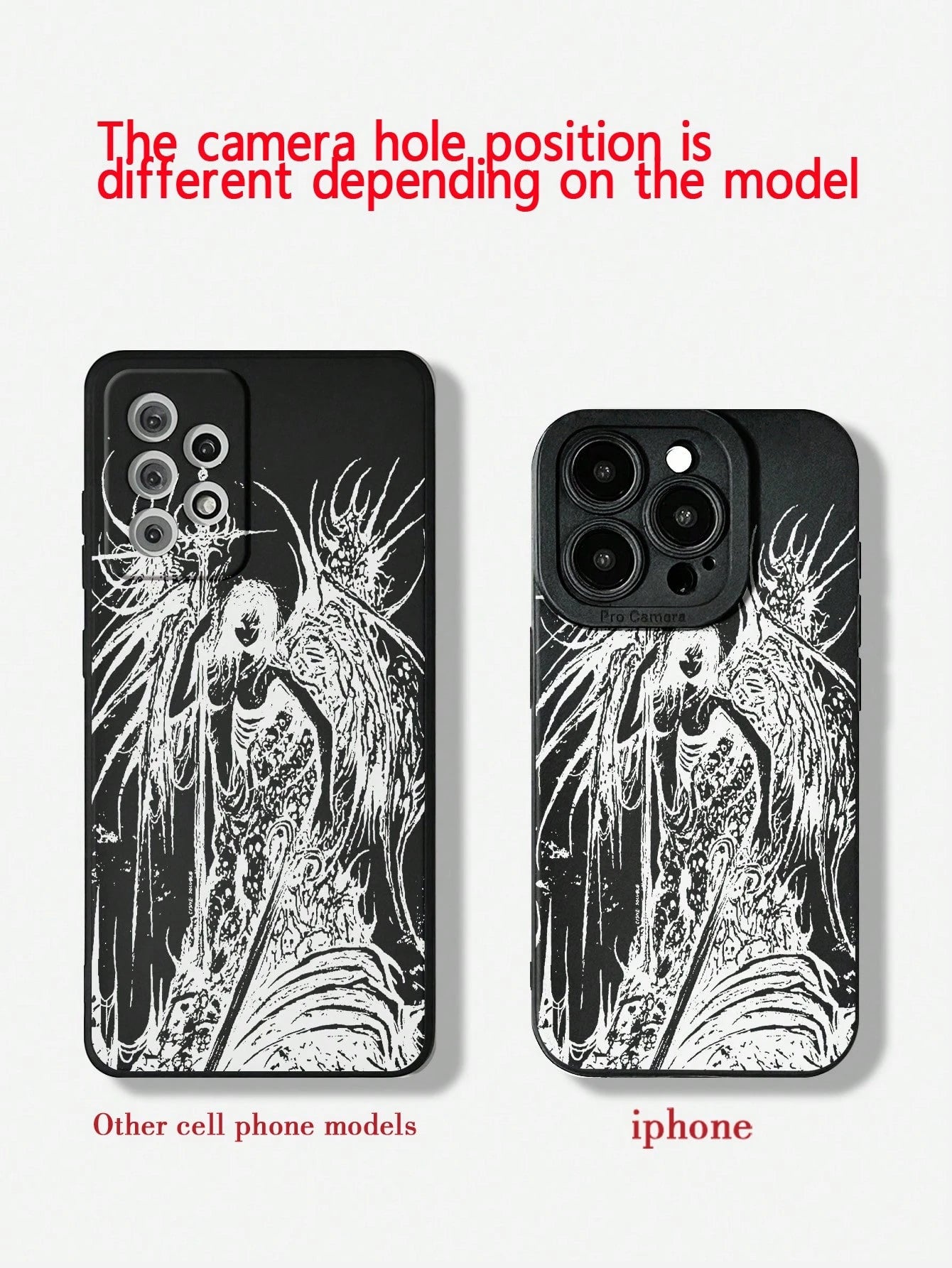 Gothic Style Fashion 2pcs Perforated Straight Edge Portrait Painted Thick Shockproof Protective Phone Case, Compatible With IPhone 15 Pro Max, Compatible With IPhone 16, Compatible With IPhone 16 Pro