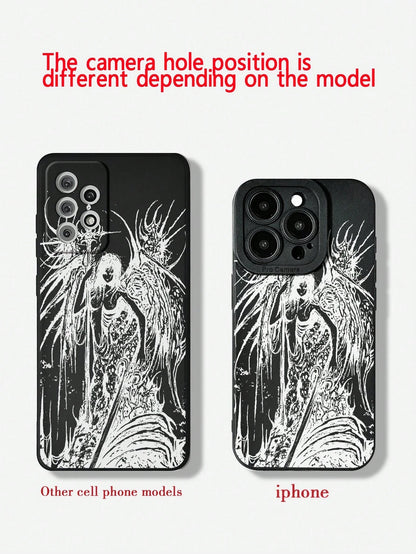 Gothic Style Fashion 2pcs Perforated Straight Edge Portrait Painted Thick Shockproof Protective Phone Case, Compatible With IPhone 15 Pro Max, Compatible With IPhone 16, Compatible With IPhone 16 Pro