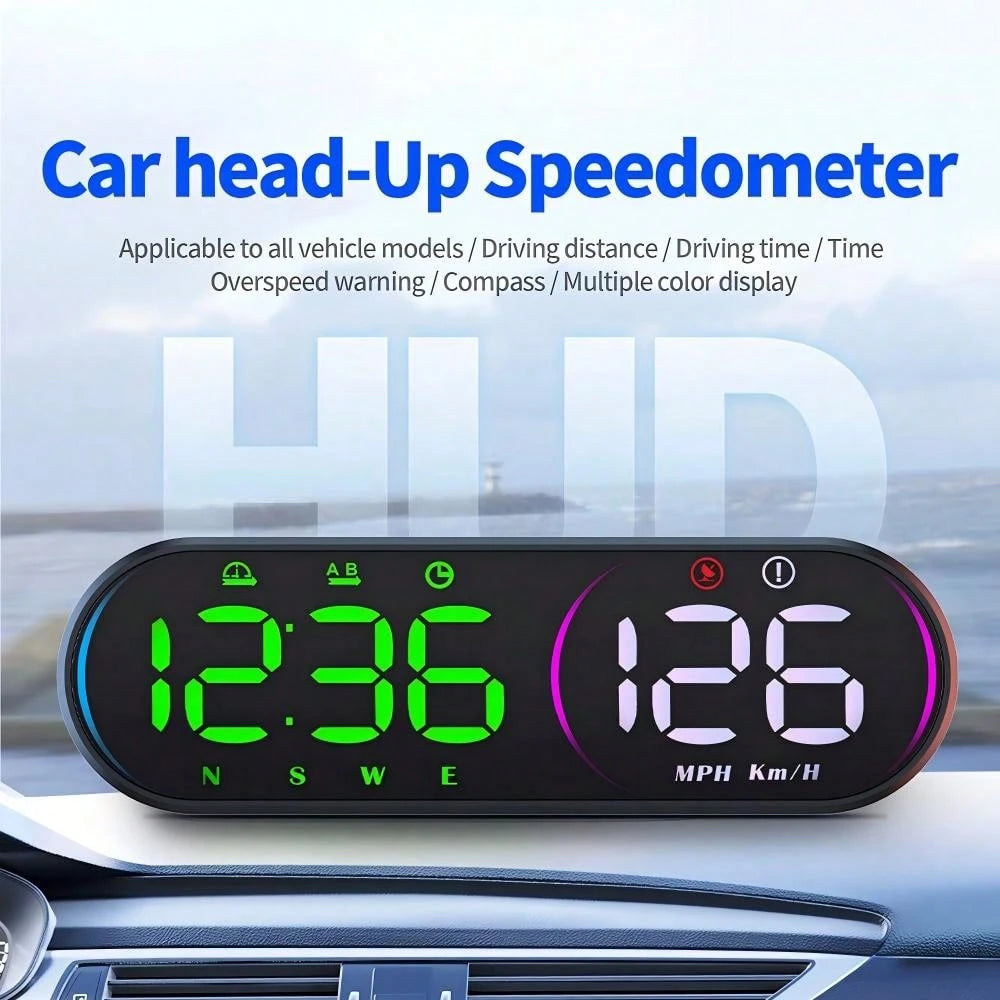 GPS Speedometer Car Head-Up Speedometer Displays Real-Time Speed, Time, Mileage, Trip Time, Driving Direction And Steering Angle, Comes With Charging Cable, Suction Cup And Adhesive Sticker Holidy Gif