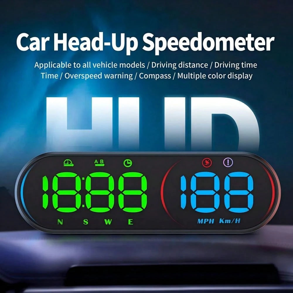 GPS Speedometer Car Head-Up Speedometer Displays Real-Time Speed, Time, Mileage, Trip Time, Driving Direction And Steering Angle, Comes With Charging Cable, Suction Cup And Adhesive Sticker Holidy Gif