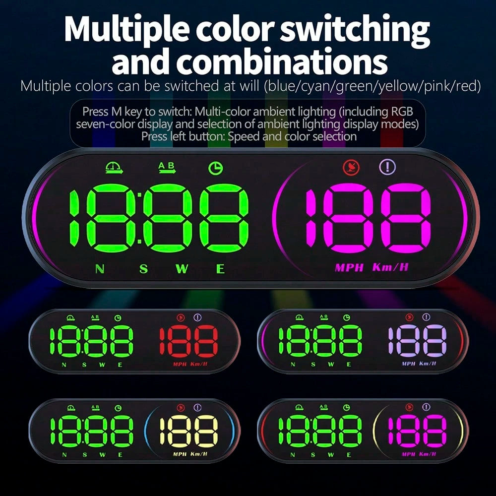 GPS Speedometer Car Head-Up Speedometer Displays Real-Time Speed, Time, Mileage, Trip Time, Driving Direction And Steering Angle, Comes With Charging Cable, Suction Cup And Adhesive Sticker Holidy Gif