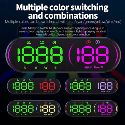 GPS Speedometer Car Head-Up Speedometer Displays Real-Time Speed, Time, Mileage, Trip Time, Driving Direction And Steering Angle, Comes With Charging Cable, Suction Cup And Adhesive Sticker Holidy Gif
