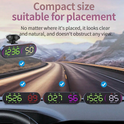GPS Speedometer Car Head-Up Speedometer Displays Real-Time Speed, Time, Mileage, Trip Time, Driving Direction And Steering Angle, Comes With Charging Cable, Suction Cup And Adhesive Sticker Holidy Gif