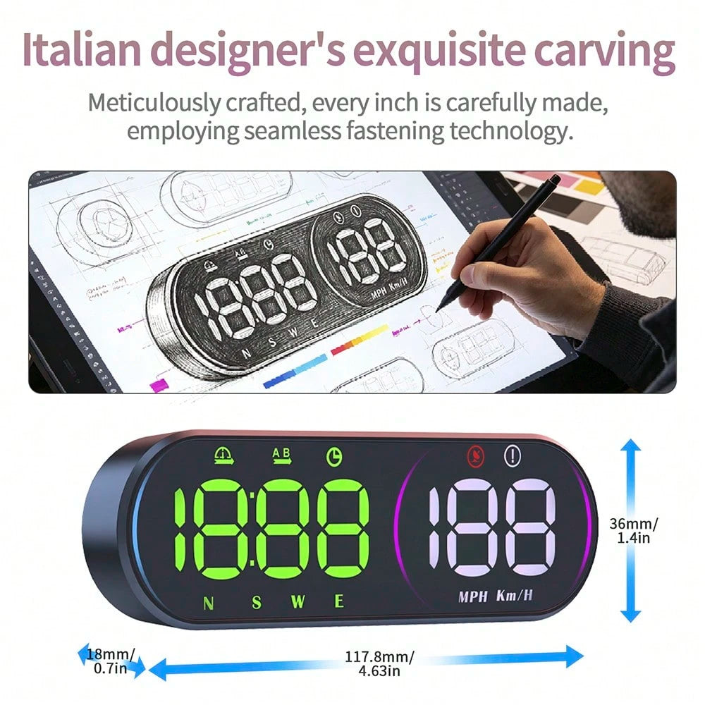 GPS Speedometer Car Head-Up Speedometer Displays Real-Time Speed, Time, Mileage, Trip Time, Driving Direction And Steering Angle, Comes With Charging Cable, Suction Cup And Adhesive Sticker Holidy Gif