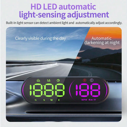 GPS Speedometer Car Head-Up Speedometer Displays Real-Time Speed, Time, Mileage, Trip Time, Driving Direction And Steering Angle, Comes With Charging Cable, Suction Cup And Adhesive Sticker Holidy Gif