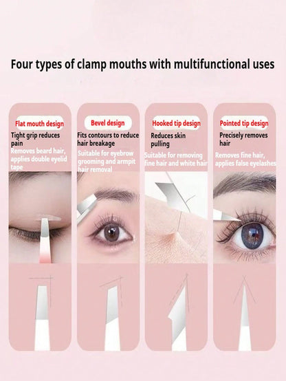 Gradient Stainless Steel Slanted Eyebrow Tweezers, Precise Facial Hair Trimming Tool, Suitable For Eyebrows, Beard And Mustache, Multi-Purpose Beauty Tweezers, Suitable For Daily Home Makeup And Salon