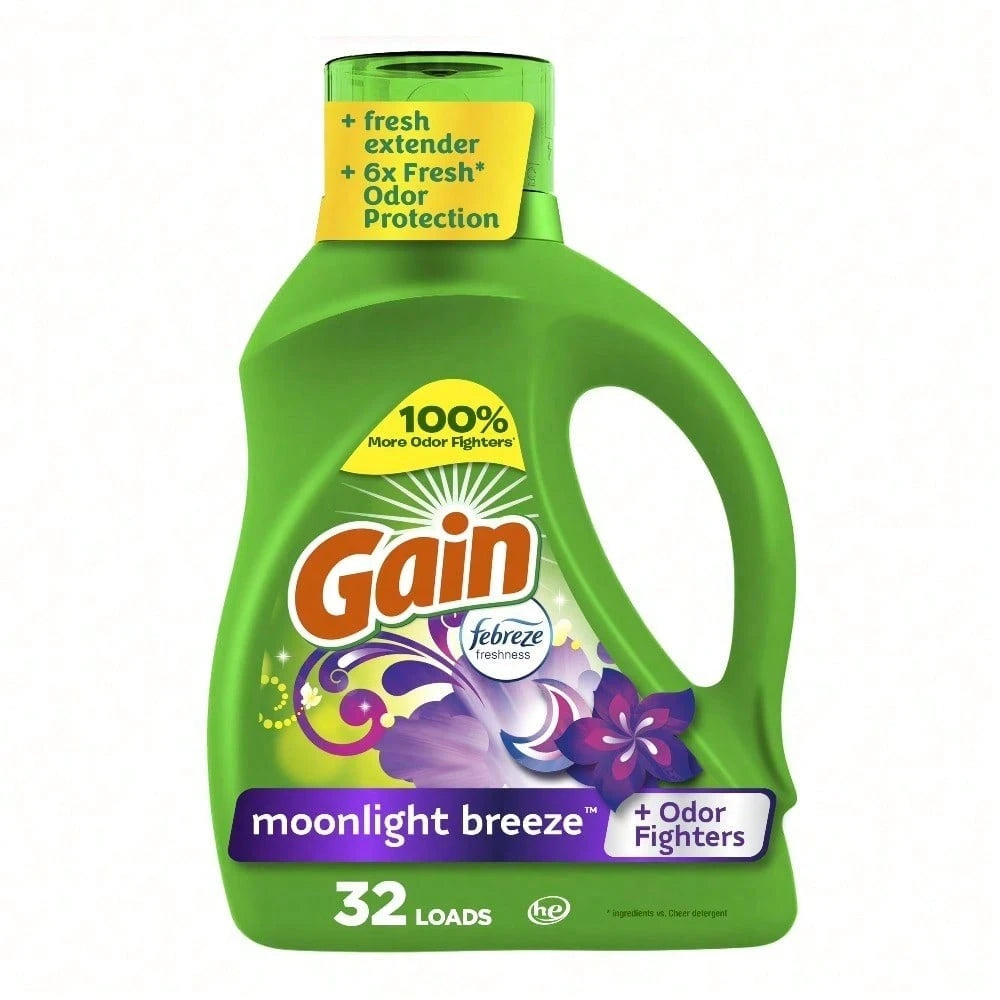 Great Value Pack! Gain Moonlight Breeze Detergent With Enhanced Odor Fighters, Large Capacity And More Value.