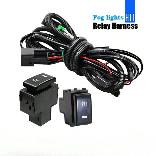 H11 H16 Fog Light Lamp Wiring Harness Socket Wire Connector Equipped With A 40A Relay And ON/OFF Switch Kits Suitable For LED Work Lamps, Driving Lights, And More.