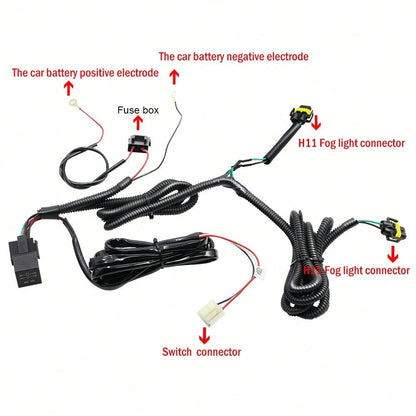 H11 H16 Fog Light Lamp Wiring Harness Socket Wire Connector Equipped With A 40A Relay And ON/OFF Switch Kits Suitable For LED Work Lamps, Driving Lights, And More.