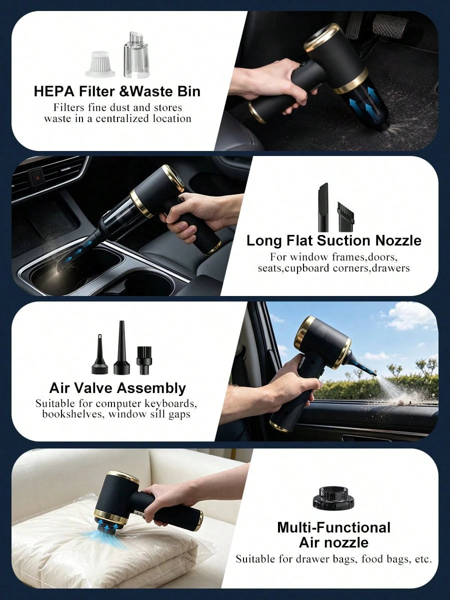 Handheld Car Vacuum Cleaner, Suction And Blower Integrated Wireless Mini Vacuum Cleaner, USB Charging, Multiple Nozzles, Efficient Home And Car Cleaning, Suitable For Cars, Homes, Offices, Cleaning Pe