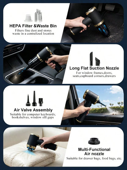 Handheld Car Vacuum Cleaner, Suction And Blower Integrated Wireless Mini Vacuum Cleaner, USB Charging, Multiple Nozzles, Efficient Home And Car Cleaning, Suitable For Cars, Homes, Offices, Cleaning Pe