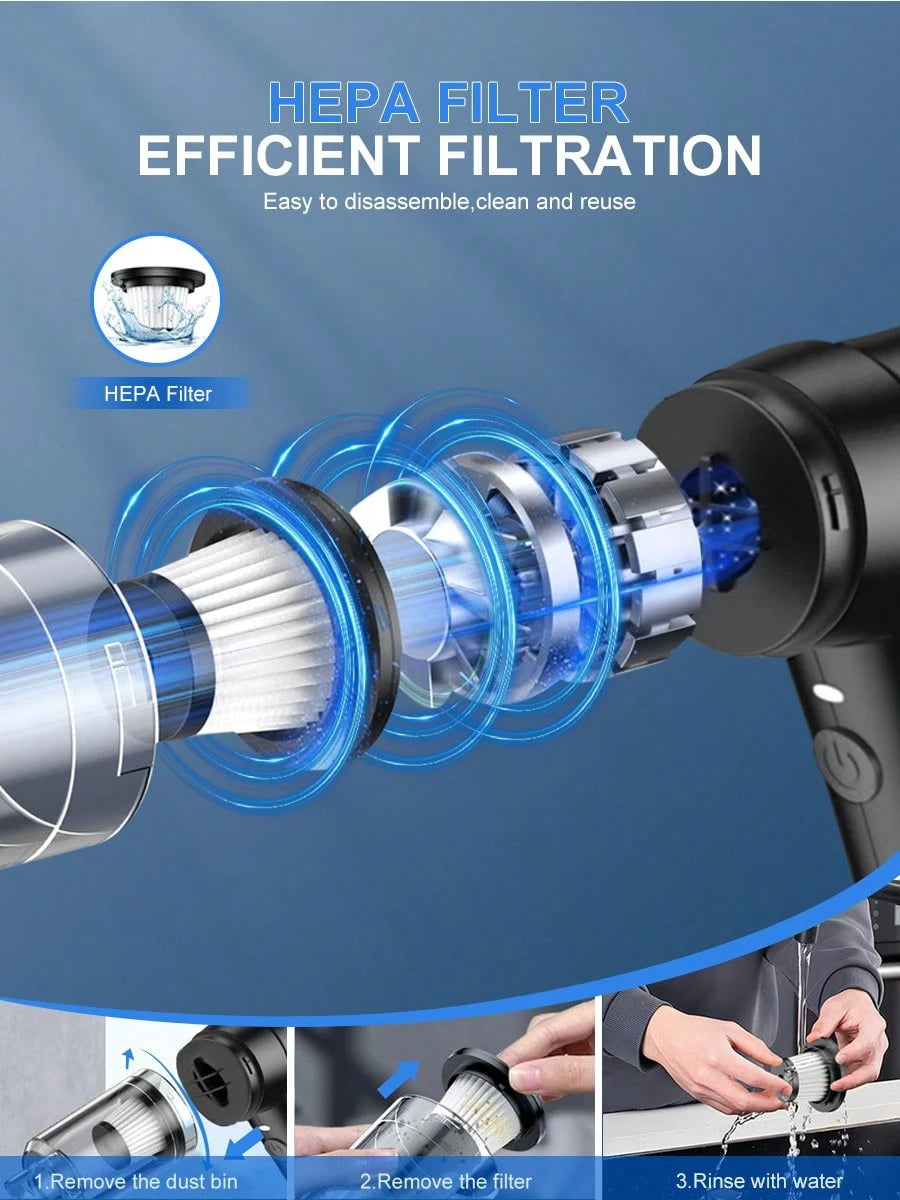 Handheld Car Vacuum Cleaner, Suction And Blower Integrated Wireless Mini Vacuum Cleaner, USB Charging, Multiple Nozzles, Efficient Home And Car Cleaning, Suitable For Cars, Homes, Offices, Cleaning Pe