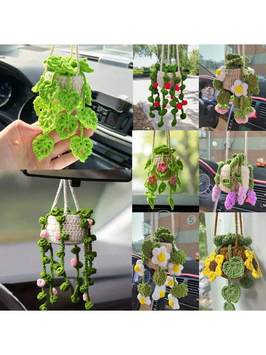 Handmade Crochet Car Decor- Cute Knitted Rearview Mirror Ornament, Creative Fabric Interior Accessory