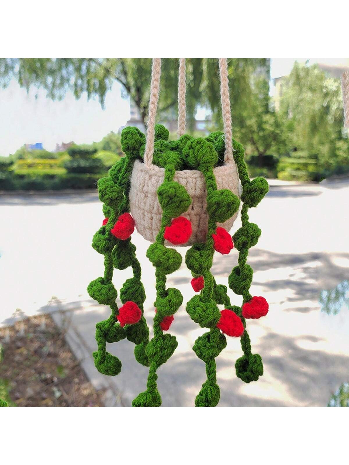 Handmade Crochet Car Decor- Cute Knitted Rearview Mirror Ornament, Creative Fabric Interior Accessory
