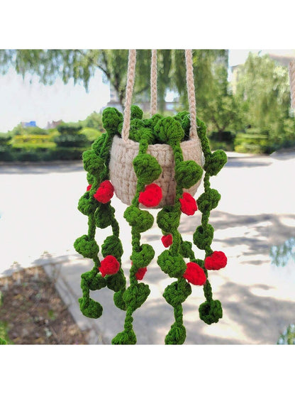 Handmade Crochet Car Decor- Cute Knitted Rearview Mirror Ornament, Creative Fabric Interior Accessory