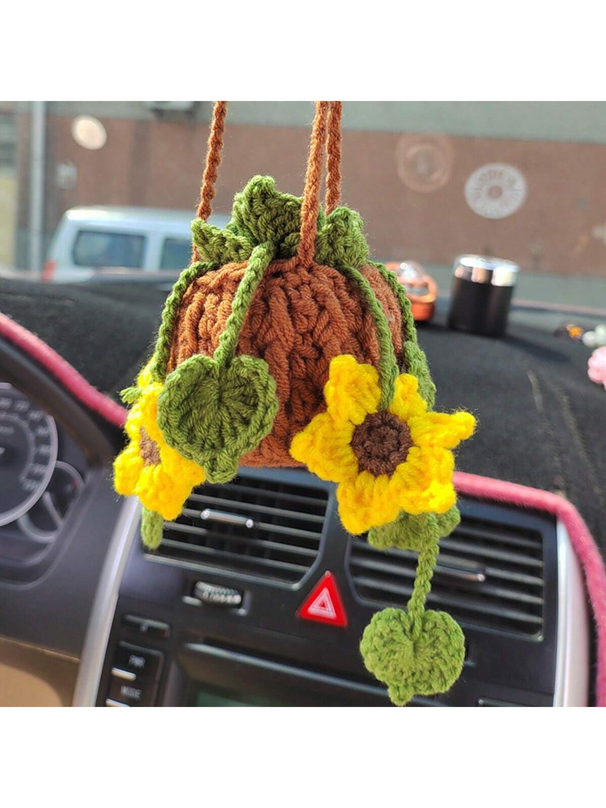 Handmade Crochet Car Decor- Cute Knitted Rearview Mirror Ornament, Creative Fabric Interior Accessory