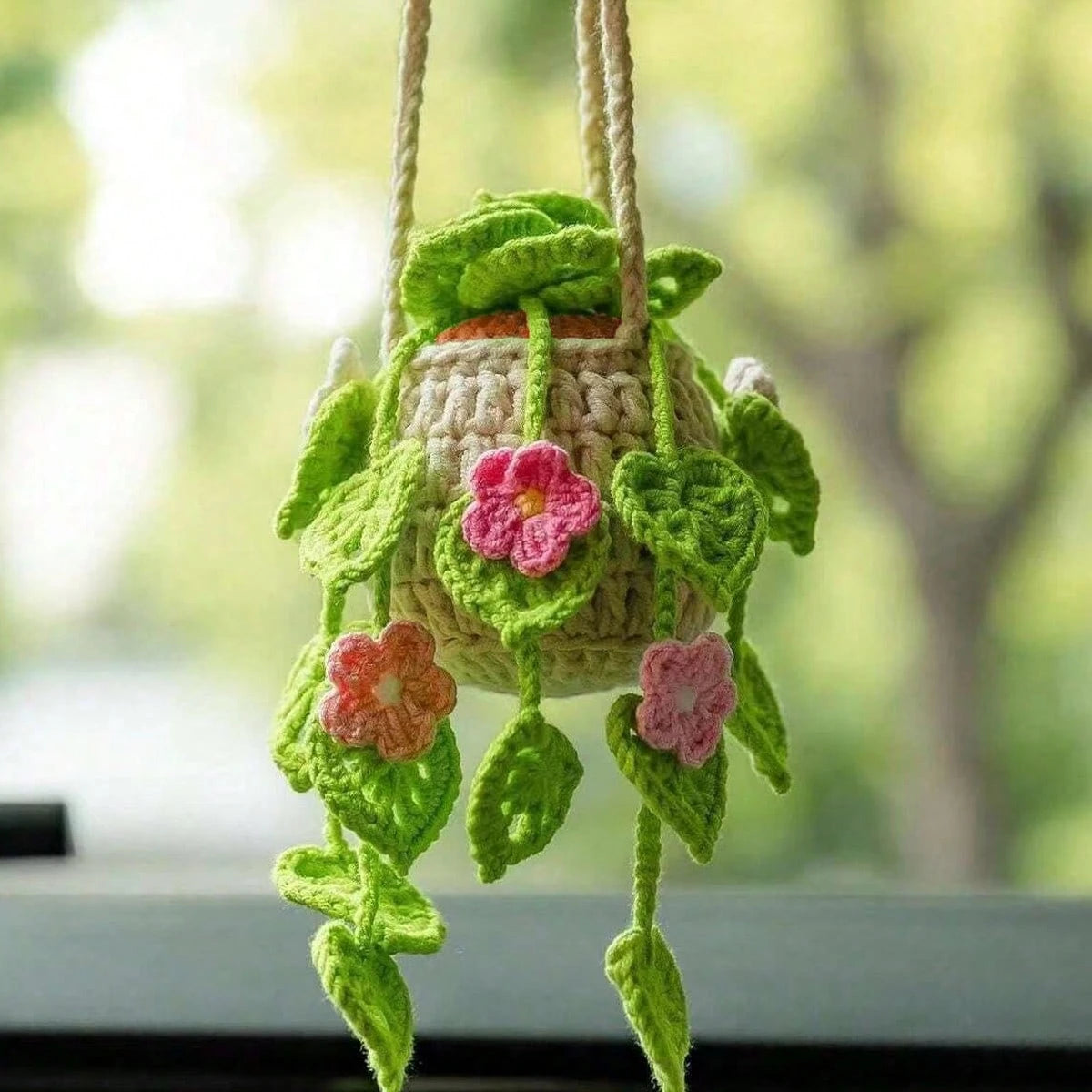 Handmade Crochet Car Decor- Cute Knitted Rearview Mirror Ornament, Creative Fabric Interior Accessory