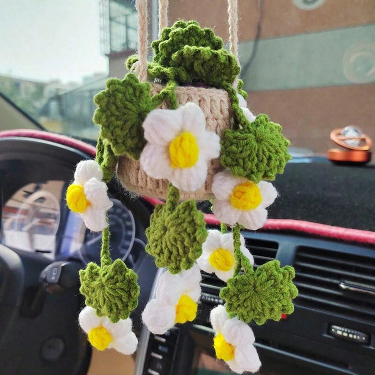 Handmade Crochet Car Decor- Cute Knitted Rearview Mirror Ornament, Creative Fabric Interior Accessory