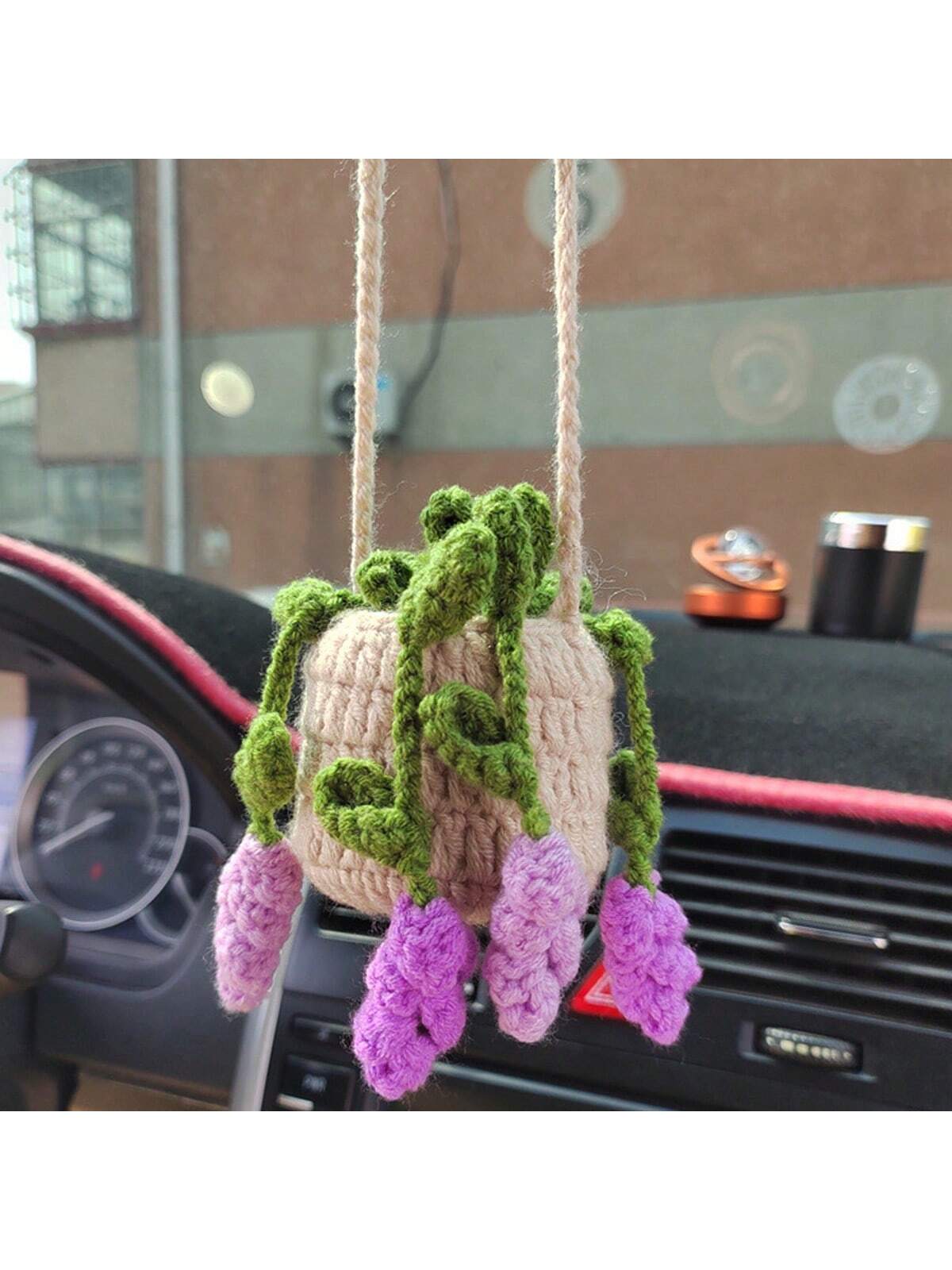 Handmade Crochet Car Decor- Cute Knitted Rearview Mirror Ornament, Creative Fabric Interior Accessory