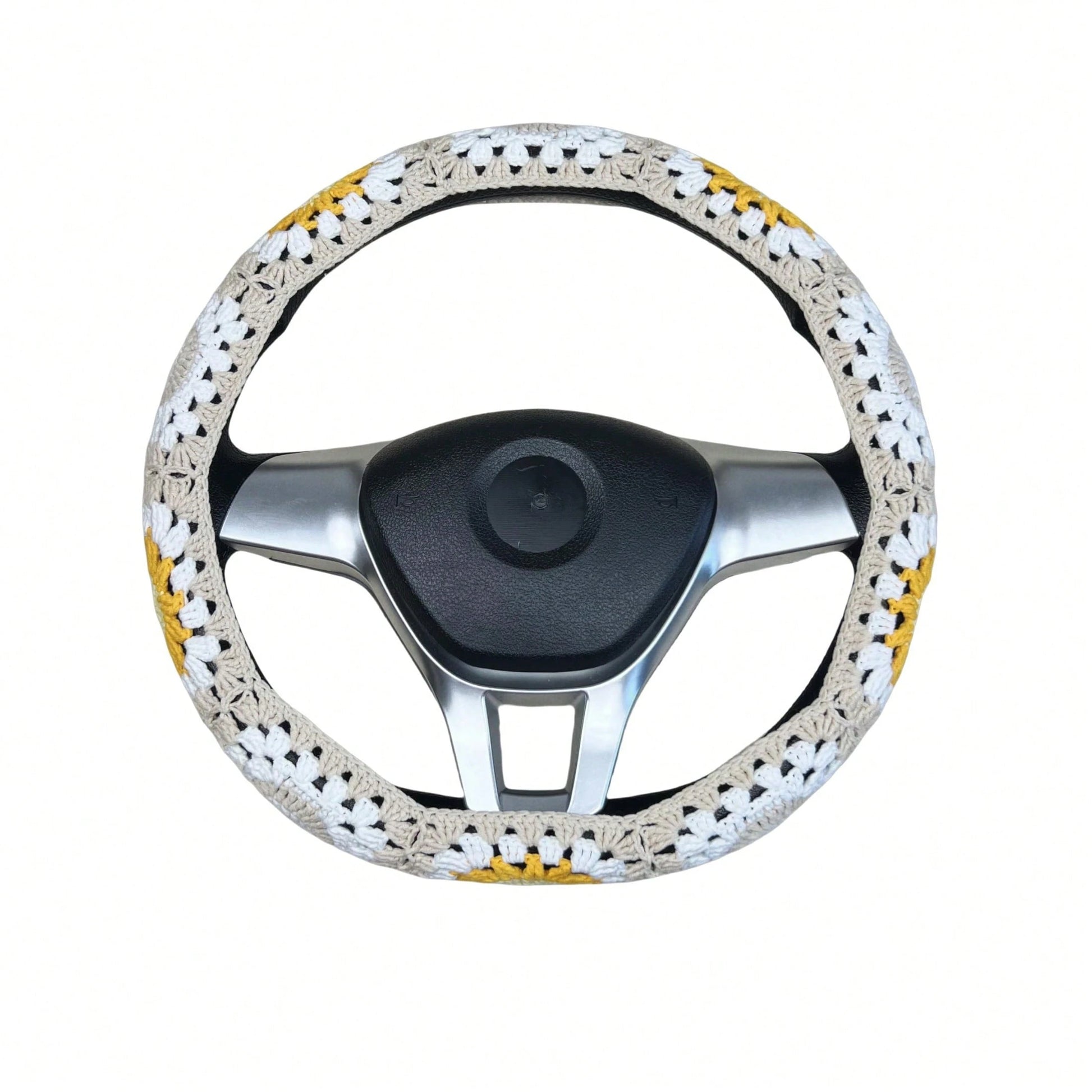 Handmade Crochet White Moon And Sun Car Steering Wheel Covers Universal 14-15 Inch For Women And Men