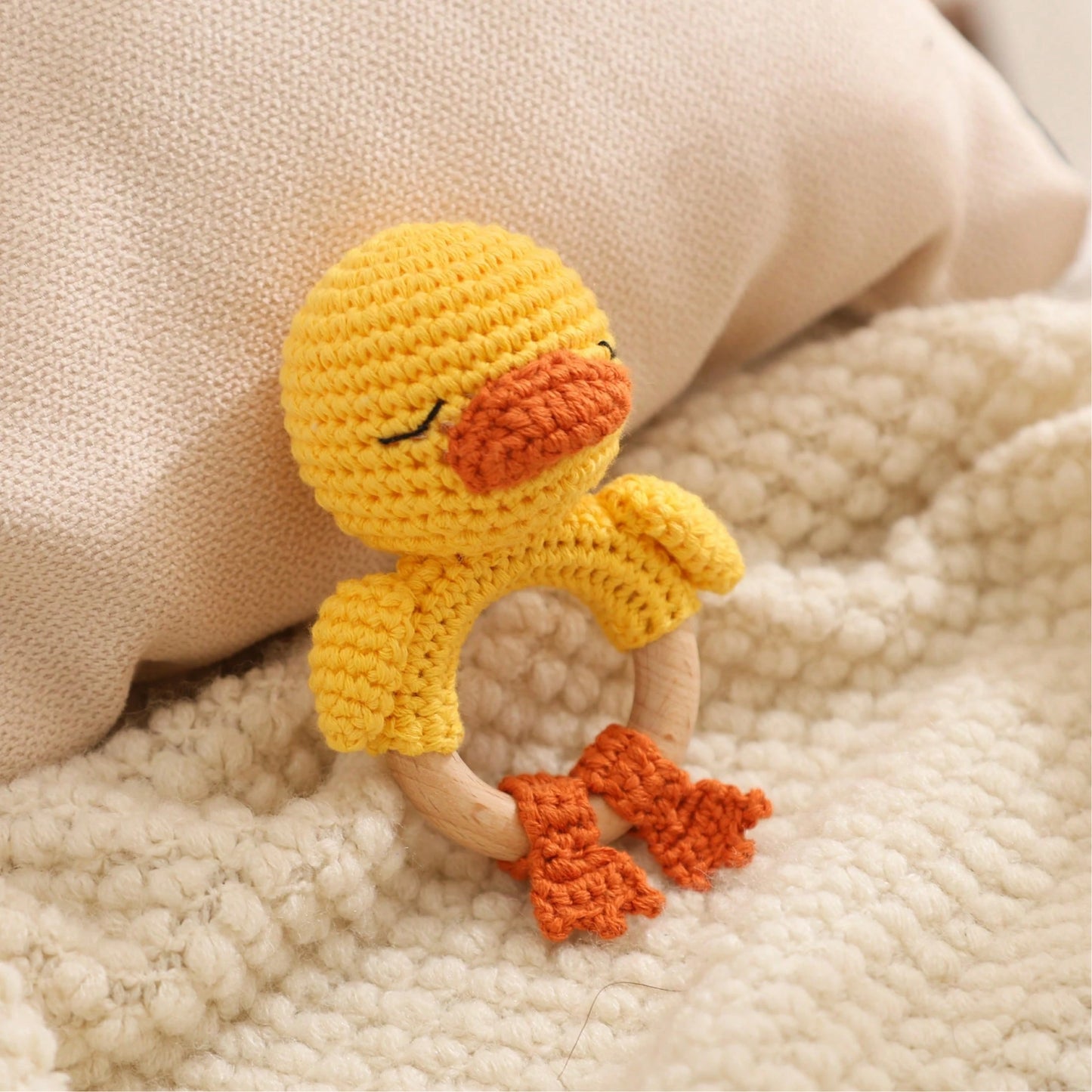 Handmade Little Yellow Duck Rattle, Soft Knitted Toy, Suitable For Toddlers And Children, Perfect Gift For Christmas, Halloween, Thanksgiving