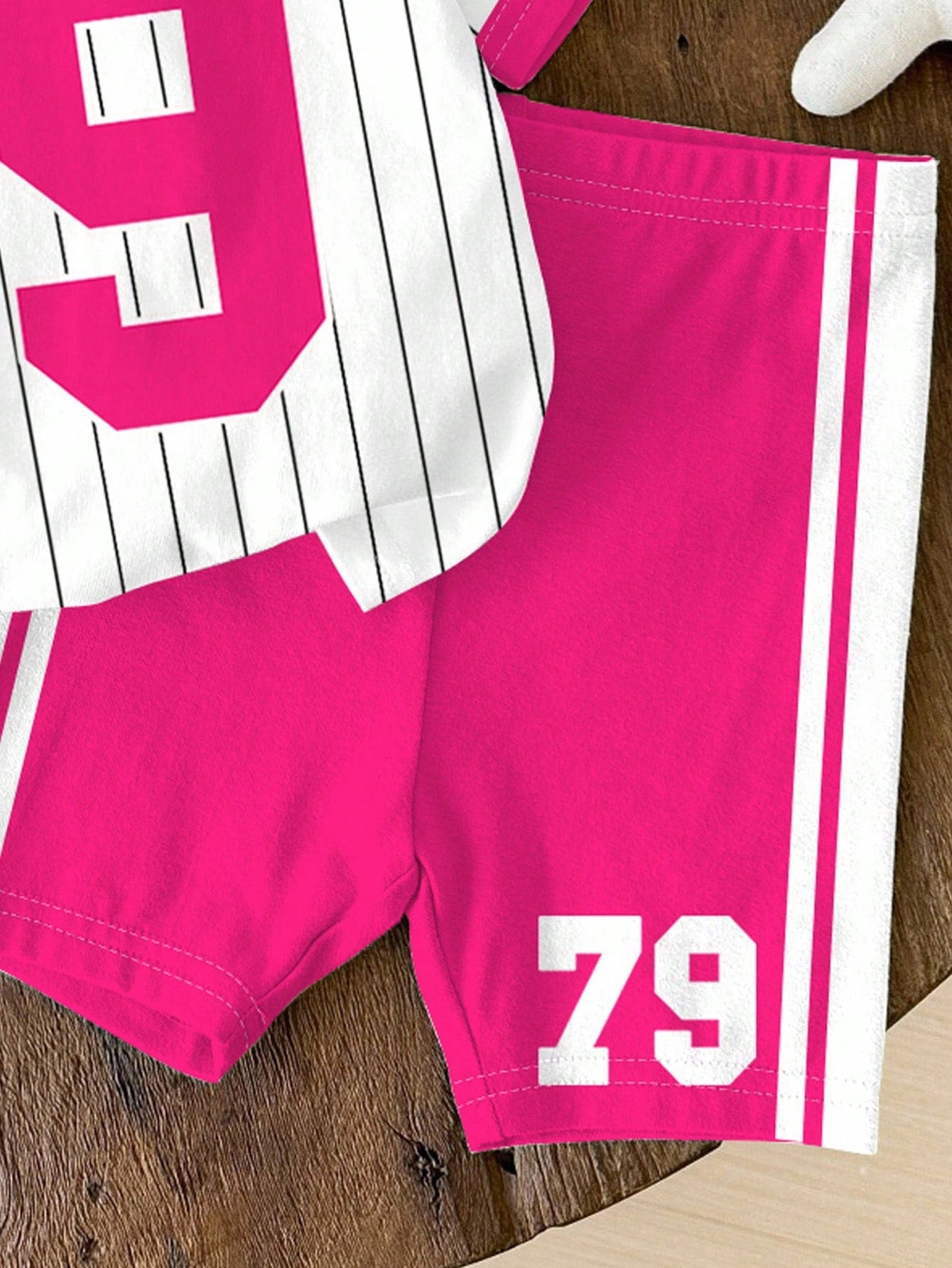 Happikins 2pcs Baby Girl Cute Summer School Outfit,Pink And White Striped Numeric 79 Print Short Sleeve T-Shirt And Skinny Cycling Shorts Set,Vacay