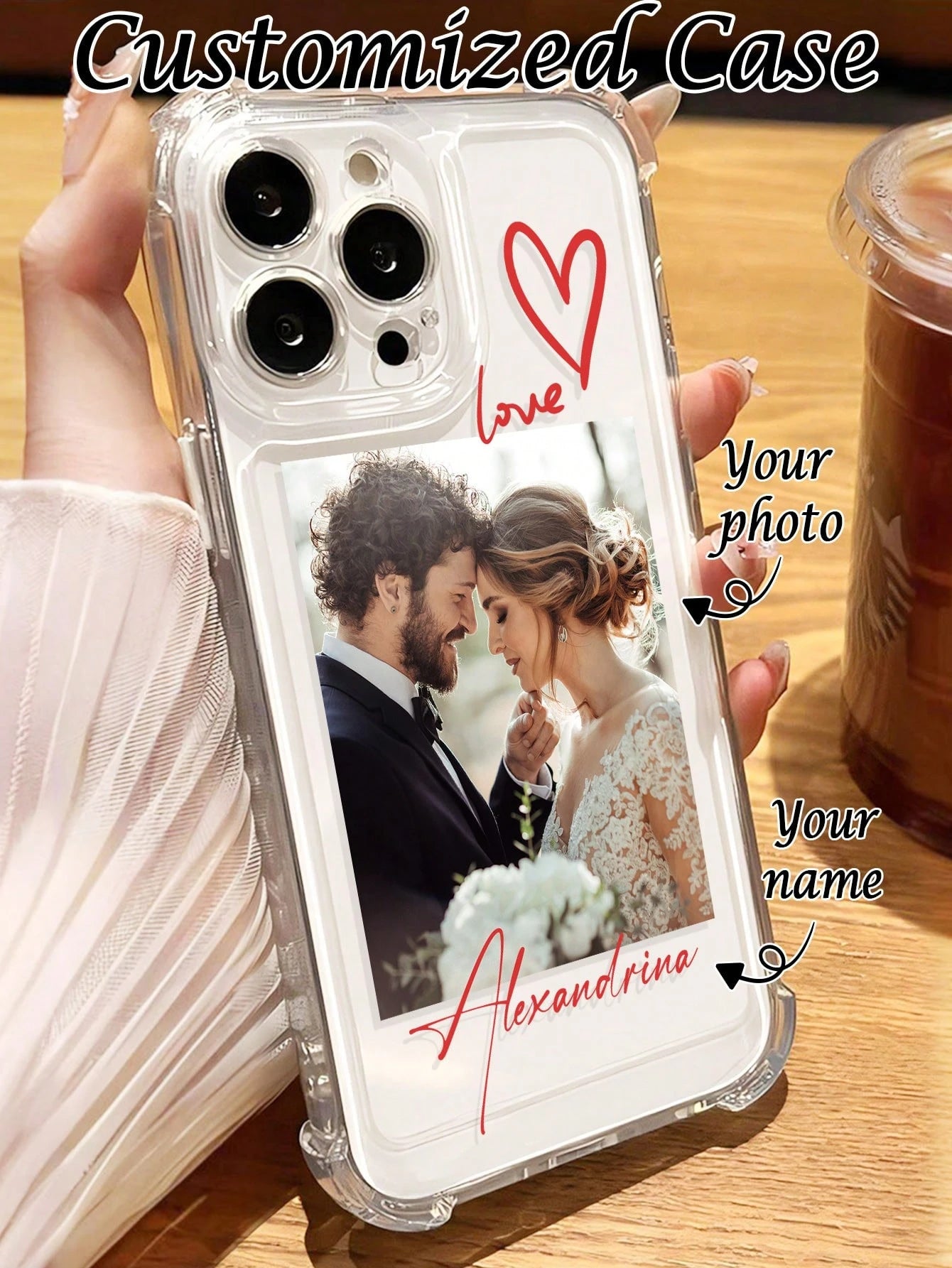 Heart Element Shockproof Customized Photo Fashionable Personalized Photo Case Suitable For Couples Anniversaries Birthdays Personal Portraits Friendship Pets Compatible With A13 A14 A15 A16 A33 A34 A3