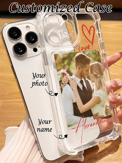 Heart Element Shockproof Customized Photo Fashionable Personalized Photo Case Suitable For Couples Anniversaries Birthdays Personal Portraits Friendship Pets Compatible With A13 A14 A15 A16 A33 A34 A3