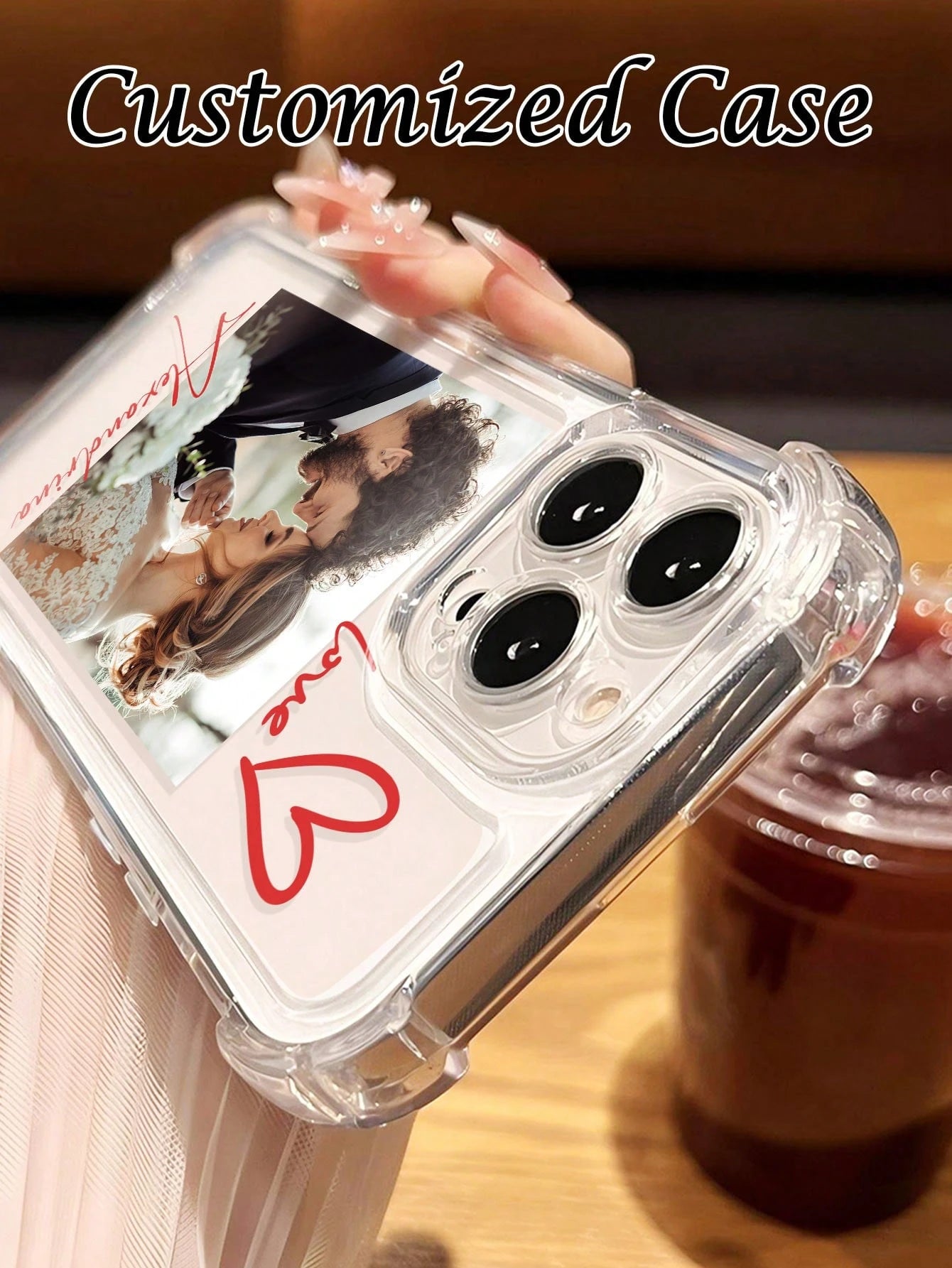 Heart Element Shockproof Customized Photo Fashionable Personalized Photo Case Suitable For Couples Anniversaries Birthdays Personal Portraits Friendship Pets Compatible With A13 A14 A15 A16 A33 A34 A3