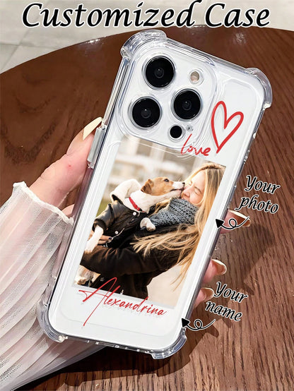 Heart Element Shockproof Customized Photo Fashionable Personalized Photo Case Suitable For Couples Anniversaries Birthdays Personal Portraits Friendship Pets Compatible With A13 A14 A15 A16 A33 A34 A3
