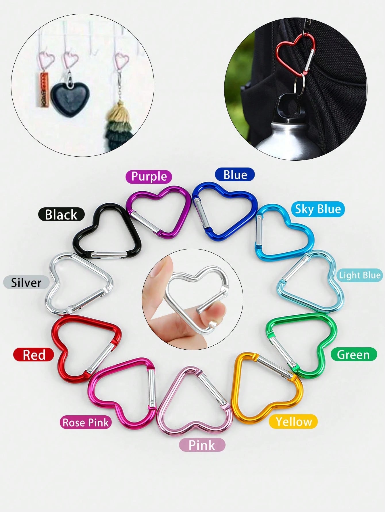 Heart-Shaped Carabiner Hooks,Aluminum Snap Hook Clip Key Holder,Auto-Locking Keychain Clips For Fishing, Heart-Shaped Aluminum Snap Hook Clip Key Holder, Hiking, Traveling, Home,Running,Adventures And