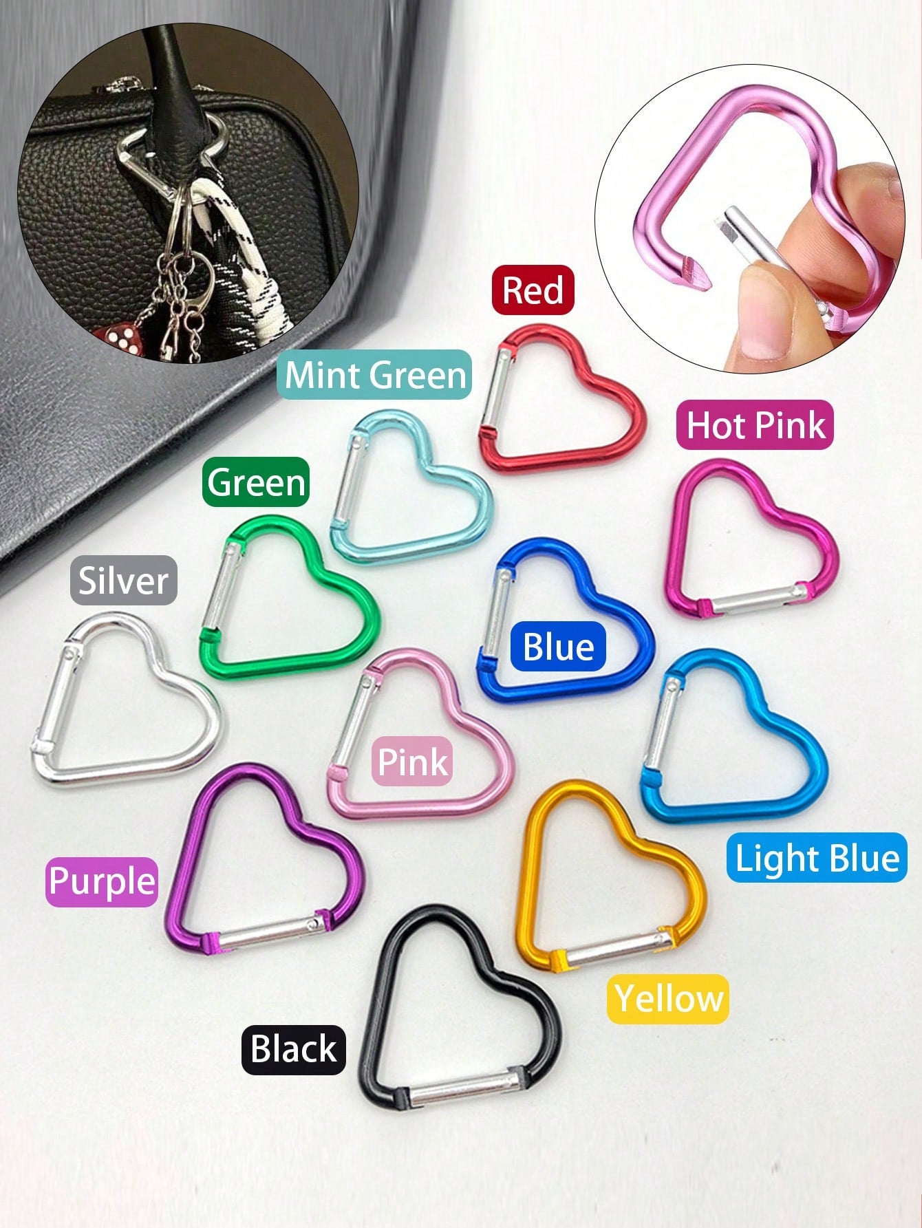 Heart-Shaped Carabiner Hooks,Aluminum Snap Hook Clip Key Holder,Auto-Locking Keychain Clips For Fishing, Heart-Shaped Aluminum Snap Hook Clip Key Holder, Hiking, Traveling, Home,Running,Adventures And