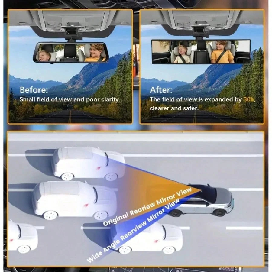 High Definition Car Rearview Mirror, Universal Clip-On Panoramic Rearview Mirror For Cars, SUVs, Trucks, And Vehicles