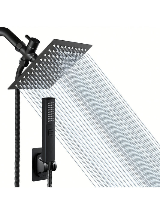 High Pressure Square Rain Shower Head With Handheld Sprayer Combo, Includes 60" Stainless Steel Hose, 3-Way Diverter Valve, Adhesive Shower Head Holder, Double Shower Head Set Home Bathroom Decor Summ