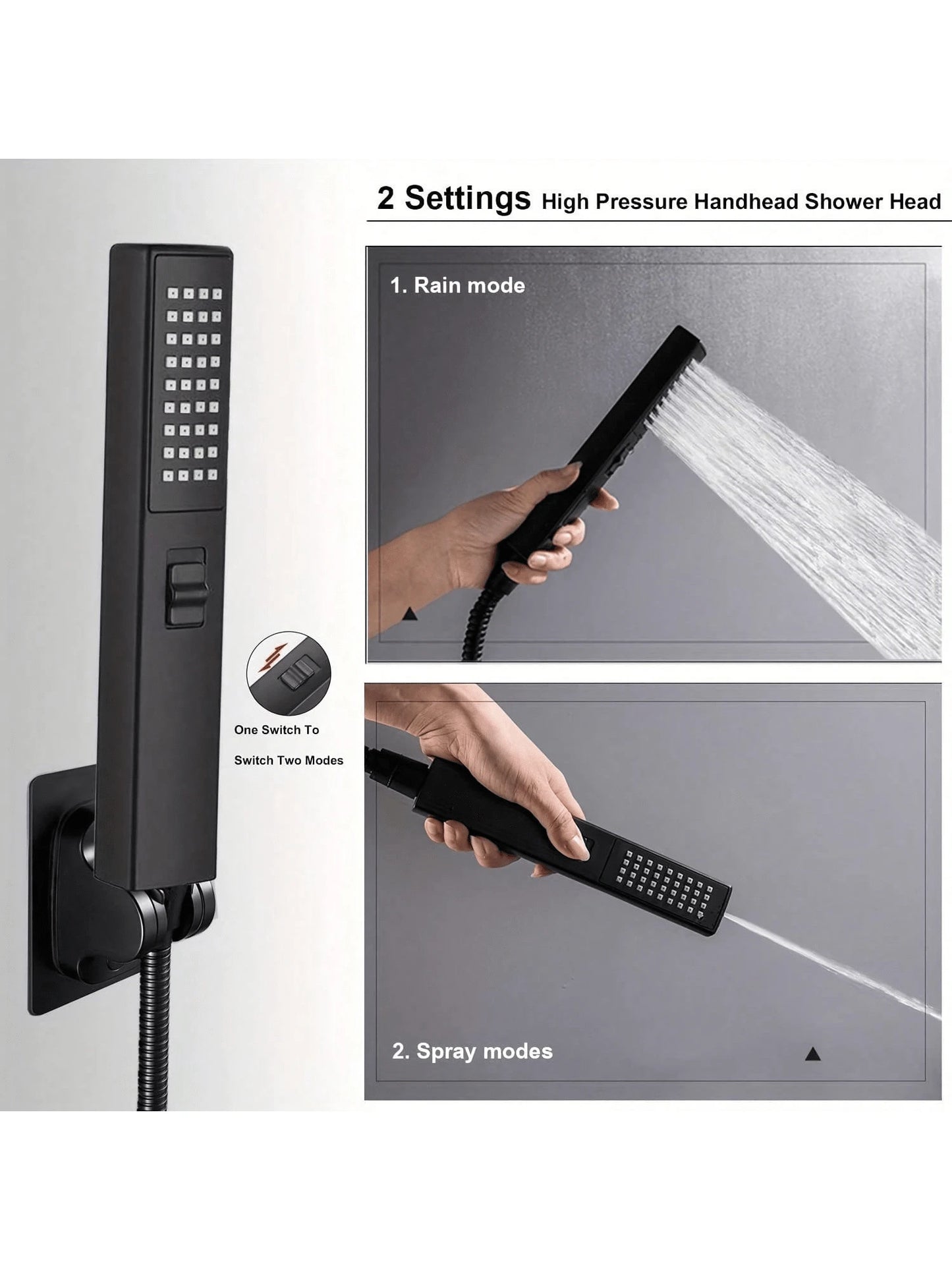 High Pressure Square Rain Shower Head With Handheld Sprayer Combo, Includes 60" Stainless Steel Hose, 3-Way Diverter Valve, Adhesive Shower Head Holder, Double Shower Head Set Home Bathroom Decor Summ