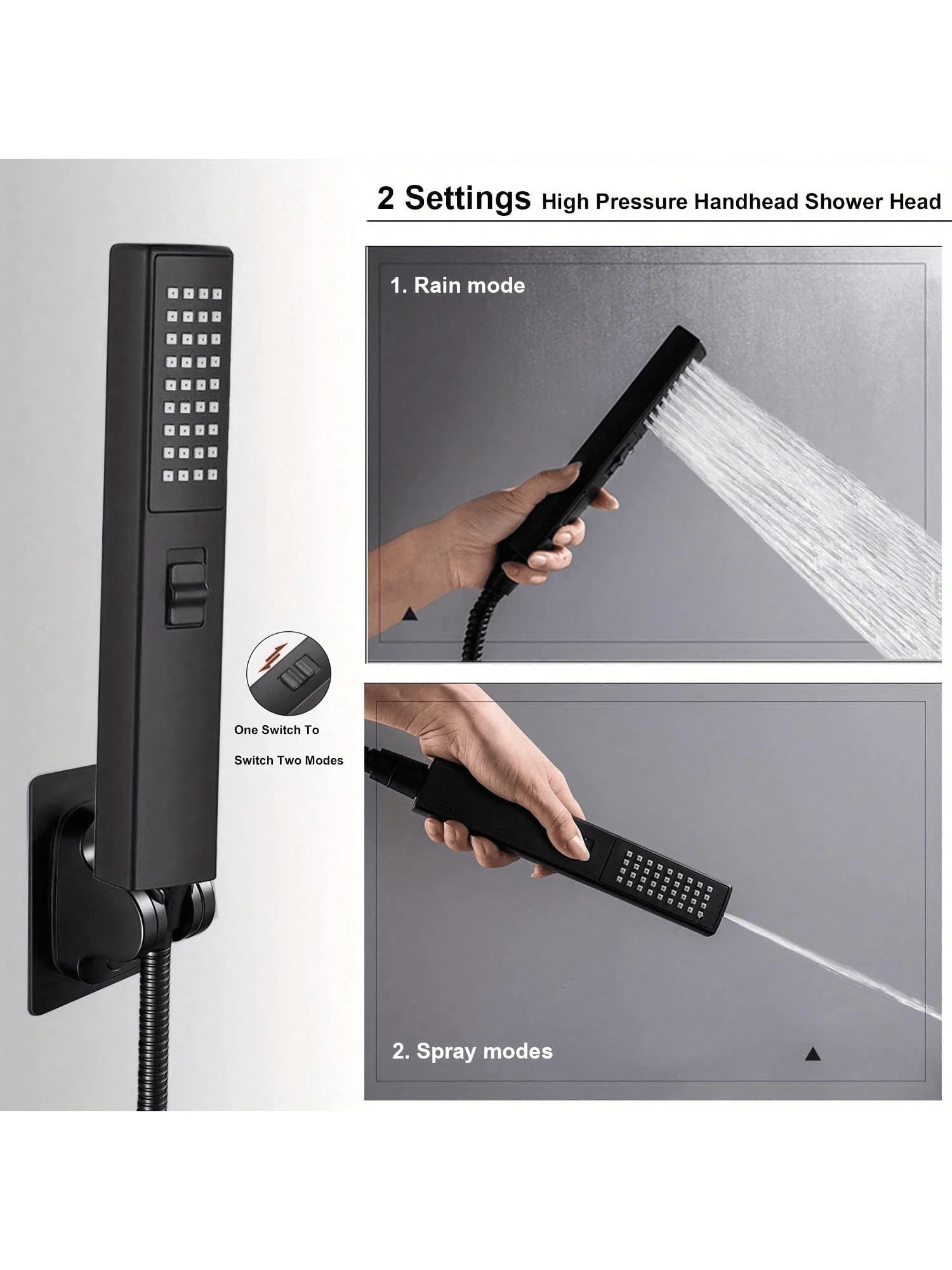 High Pressure Square Rain Shower Head With Handheld Sprayer Combo, Includes 60" Stainless Steel Hose, 3-Way Diverter Valve, Adhesive Shower Head Holder, Double Shower Head Set Home Bathroom Decor Summ