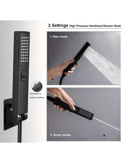 High Pressure Square Rain Shower Head With Handheld Sprayer Combo, Includes 60" Stainless Steel Hose, 3-Way Diverter Valve, Adhesive Shower Head Holder, Double Shower Head Set Home Bathroom Decor Summ