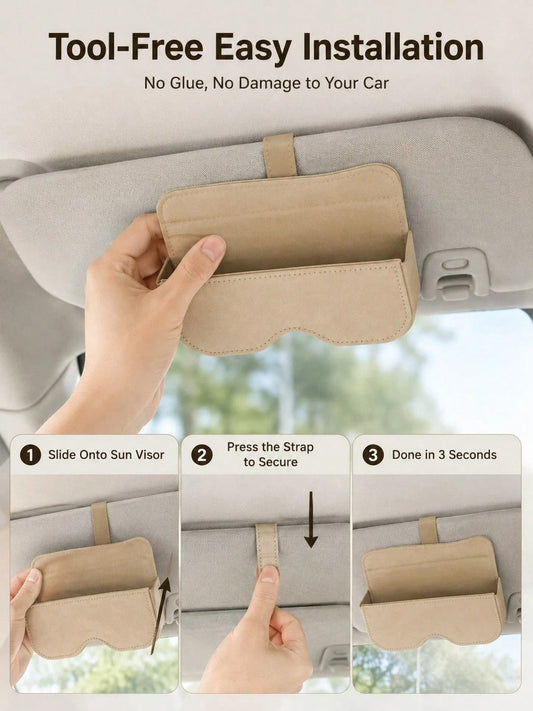High-Quality Suede Car Fashion Glasses Holder- Universal Sun Visor Clip And Storage Box- Creative Car Interior Accessory (Black/Grey/Beige/Brown)