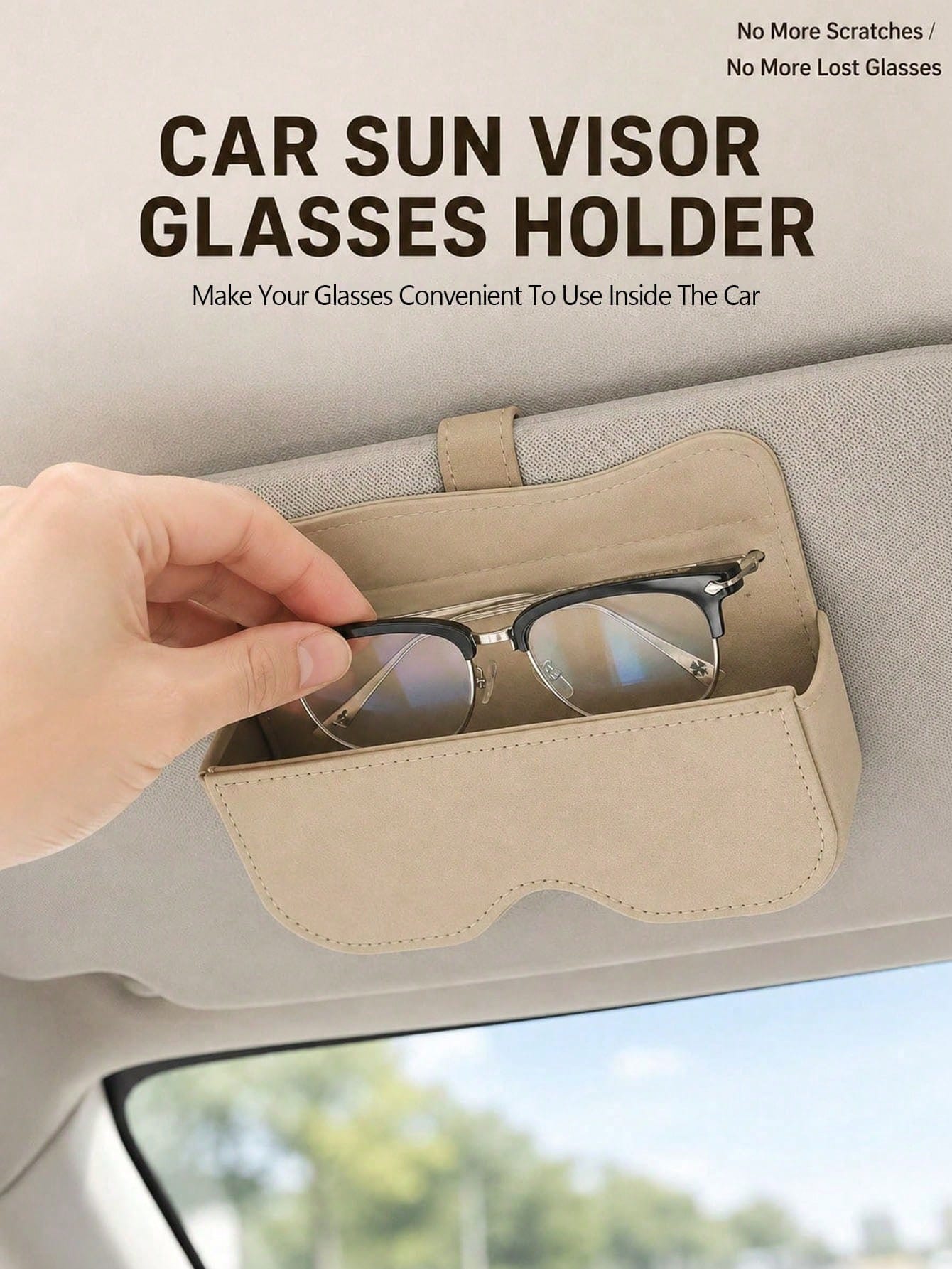 High-Quality Suede Car Fashion Glasses Holder- Universal Sun Visor Clip And Storage Box- Creative Car Interior Accessory (Black/Grey/Beige/Brown)
