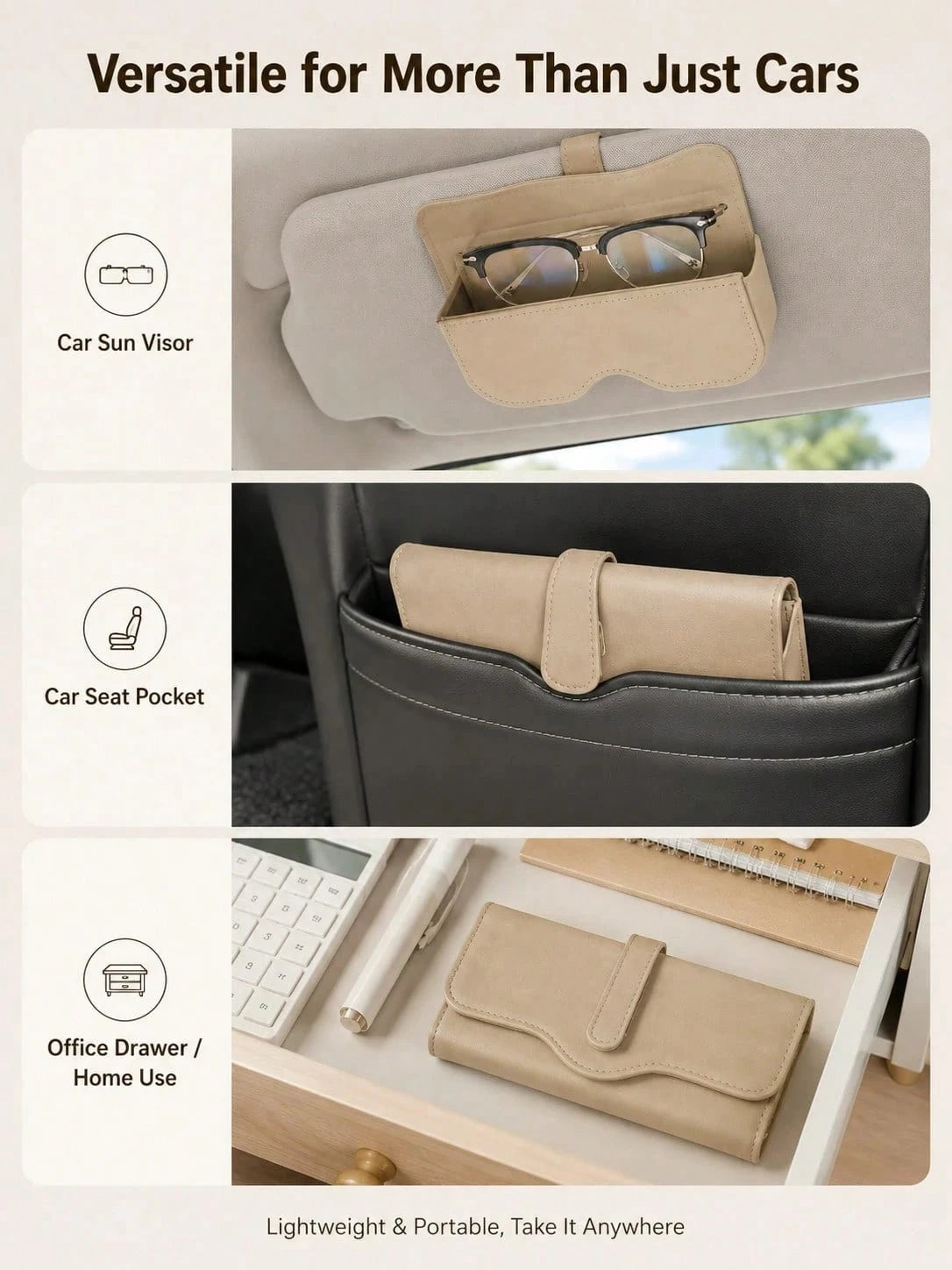 High-Quality Suede Car Fashion Glasses Holder- Universal Sun Visor Clip And Storage Box- Creative Car Interior Accessory (Black/Grey/Beige/Brown)