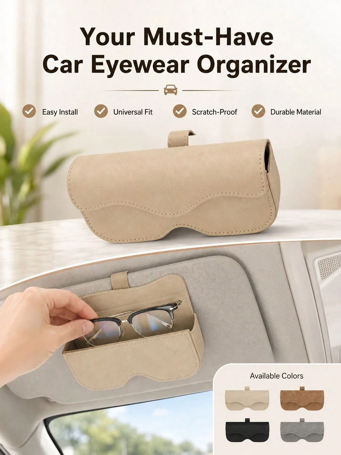 High-Quality Suede Car Fashion Glasses Holder- Universal Sun Visor Clip And Storage Box- Creative Car Interior Accessory (Black/Grey/Beige/Brown)