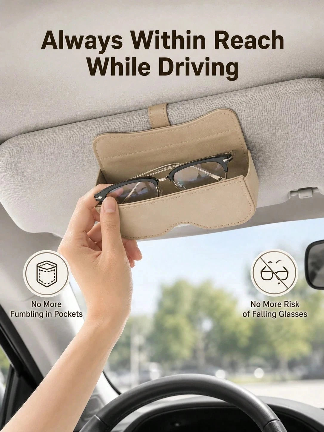 High-Quality Suede Car Fashion Glasses Holder- Universal Sun Visor Clip And Storage Box- Creative Car Interior Accessory (Black/Grey/Beige/Brown)