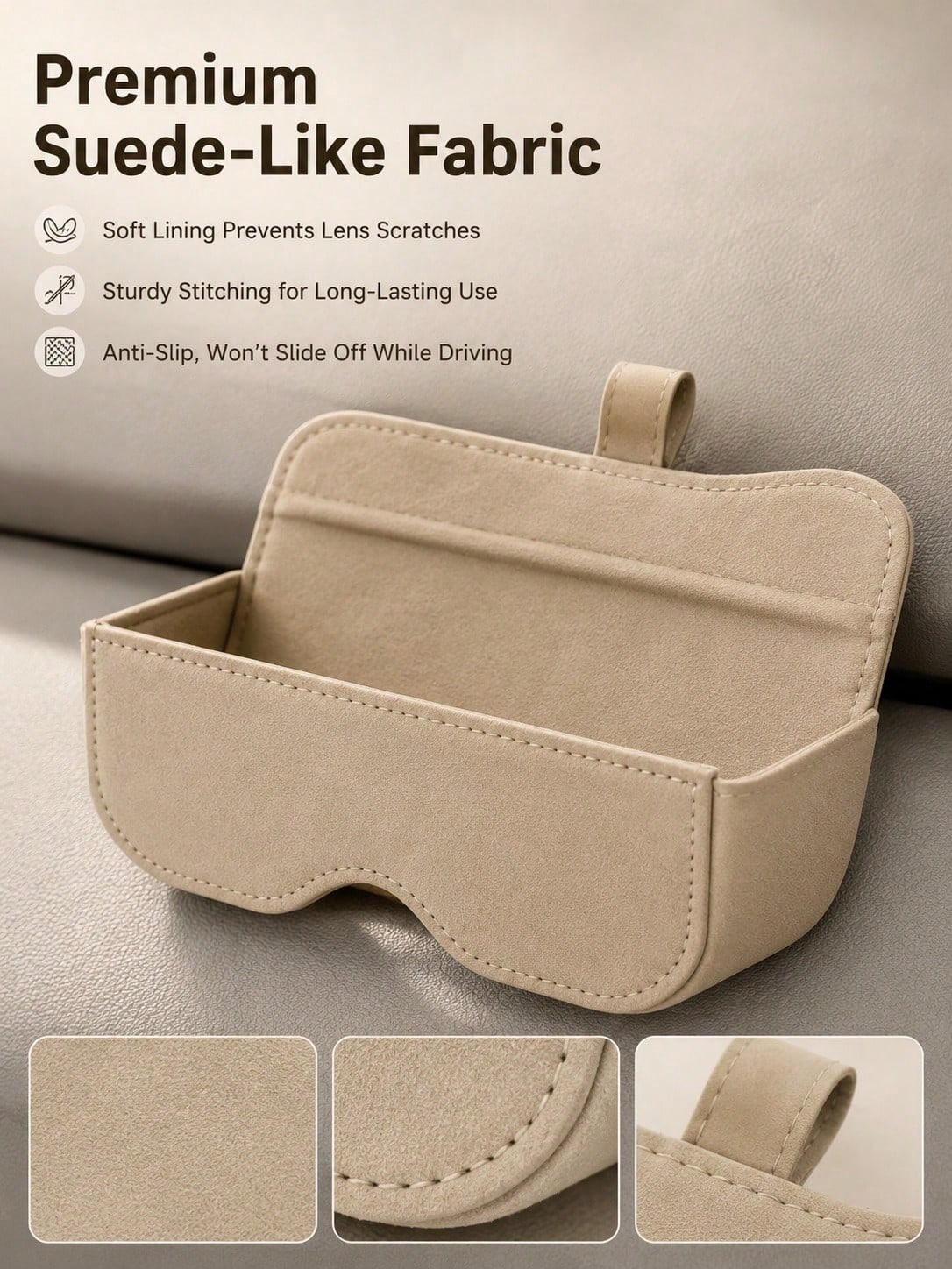 High-Quality Suede Car Fashion Glasses Holder- Universal Sun Visor Clip And Storage Box- Creative Car Interior Accessory (Black/Grey/Beige/Brown)